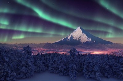 Wandbild: Aurora Borealis (Nordlichter) und schöner Stern auf [...]