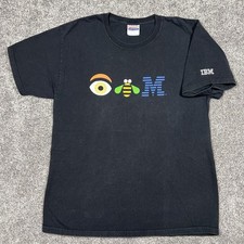 Vtg 90s IBM T Shirt L Hanes Beefy Eye Bee M Graphic Tech Computers Faded Black