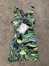 Pretty Little Thing10Green Marbled Knot Detail Plunge Bodycon Minidress BNWT