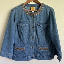 Ruby Rd Embellished Blue Denim Jean Jacket Wo...