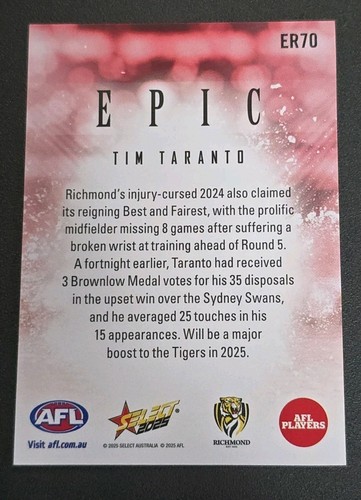 2025 Select AFL Footy Stars ER70 TIM TARANTO Epic Red Richmond - Bild 2 von 2