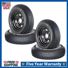 4pcs Trailer Tires Rim ST205/75D14 6-Ply 5 Lug Black Wheels 5 Lug on 4.5" Tires