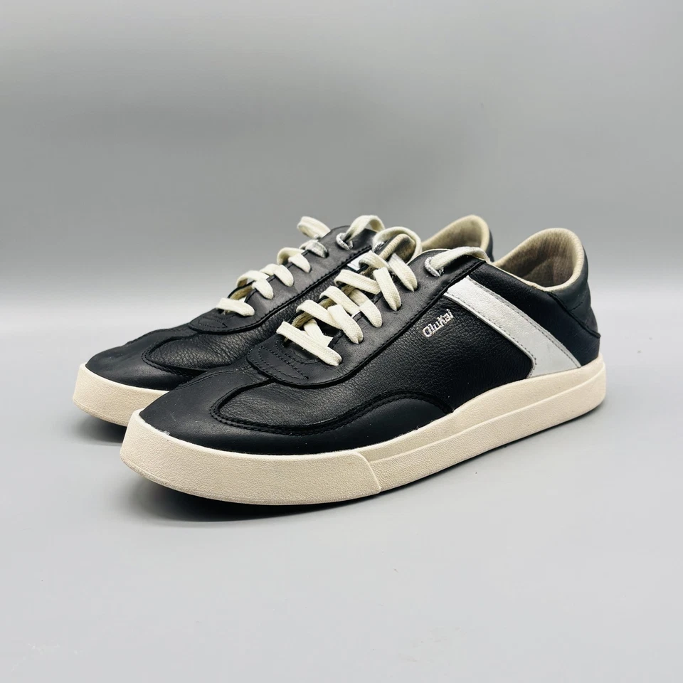 OluKai Shoes Womens 8 Black Leather Ha'upu Everyday Sneaker Classic Comfort - Image 3 of 4