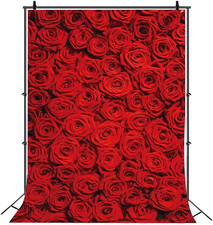 Red Rose Floral Wall Photography Backdrop 6X8Ft Realistic Red Rose Floral Wall