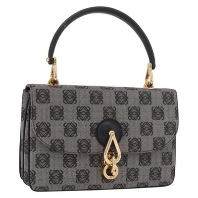 LOEWE Anagram Hand Bag PVC Gray Gold Auth 184514V