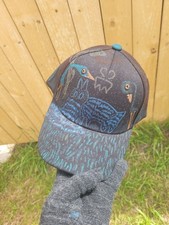 Unisex Adjustable Blue Black Baseball Cap with Cats Staring and Heart Art Design
