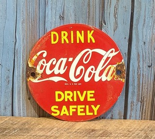 Vintage Coca Cola Coke Porcelain Metal Soda Advertising Sign Drive Safely