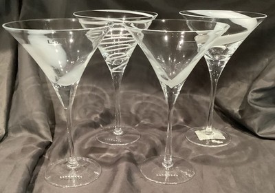 4 LSA INTERNATIONAL HANDMADE STEM MARTINI/COSMO GLASSES WHITE  7 3/4 T W LABELS