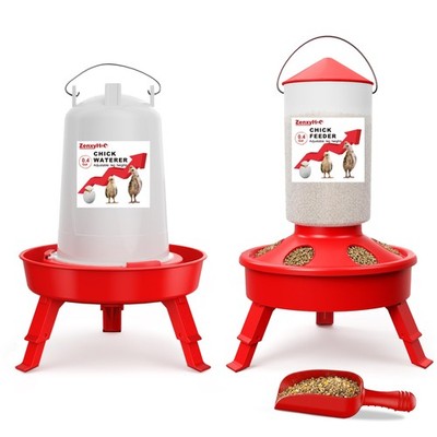 2-in-1 Chick Starter Set: 0.4 Gal Top Filling Feeder and 0.4 Gal Waterer with...