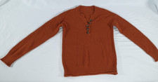 Brown Henley Sweater Mens Small Long Sleeve Button Pullover Textured Knit Casual