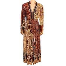 Bhanuni by Jyoti Anthropologie Paisley Sequin V-Neck Maxi Dress Brown Multi 6