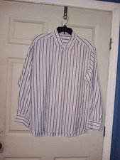 Yves Saint Laurent Mens Dress Shirt White With Burgundy And Grey Stripes SZ 17