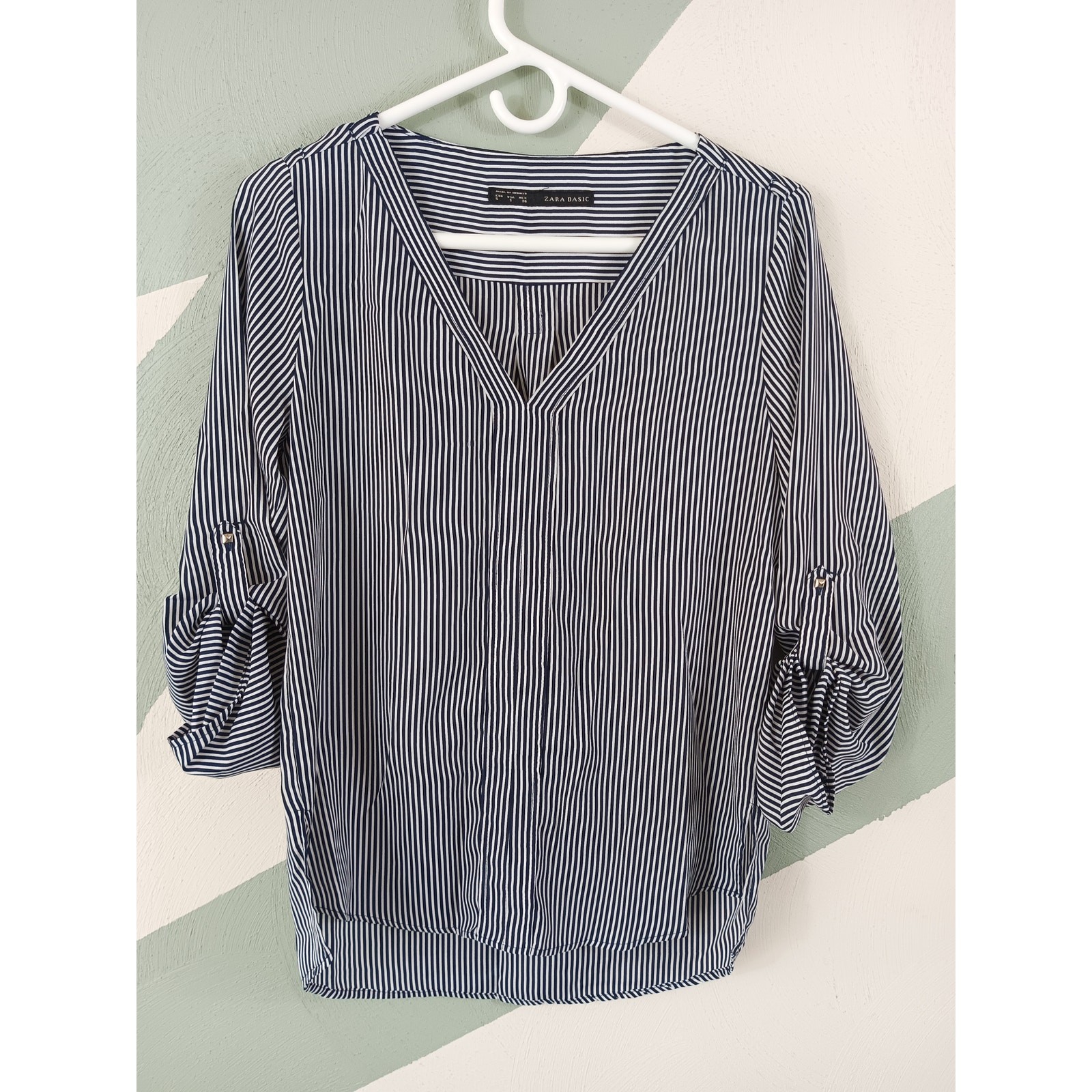 Zara Basic Womens Size Small Basic Striped Baloon… - image 9