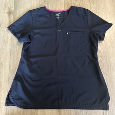 Scrubstar Women  s Black V Neck Short Sleeve Scrub Top Pockets Medical Large