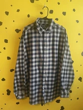 Flannel Button-Up Shirt Mens 3XLB Flannel Button-Up Shirt Gray Plaid Streetwear 