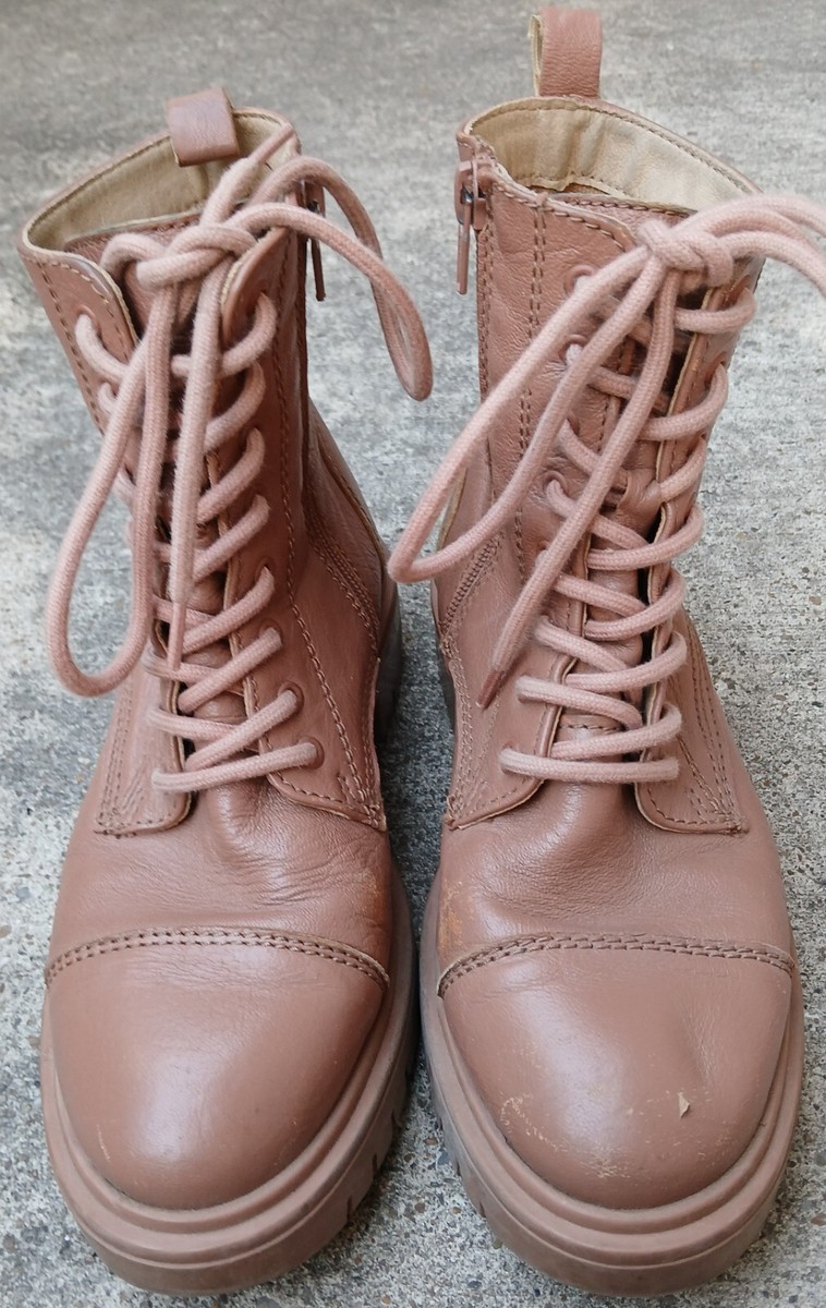 ALDO Reilly Lug Sole Womens Bone Pink Laced Side Zip Combat Boot