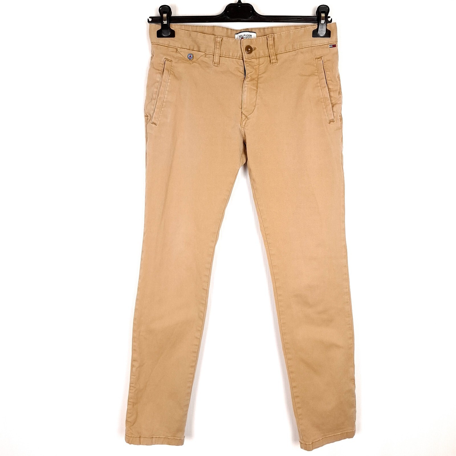 Hilfiger Denim Chino Hombre Pantalón Talla W30 L32 Ajustado Cónico Elástico Café