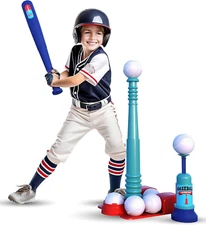 T Ball Stand for Kids and Toddlers 1-3, 3-5, 5-8. Baseball Set with 6 Large B...