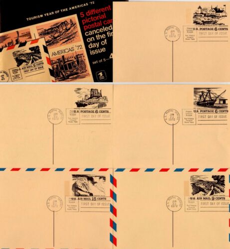Lot de 5 cartes postales USPS couverture premier jour (FDC) : année du tourisme des Amériques 1972 - Photo 1/1