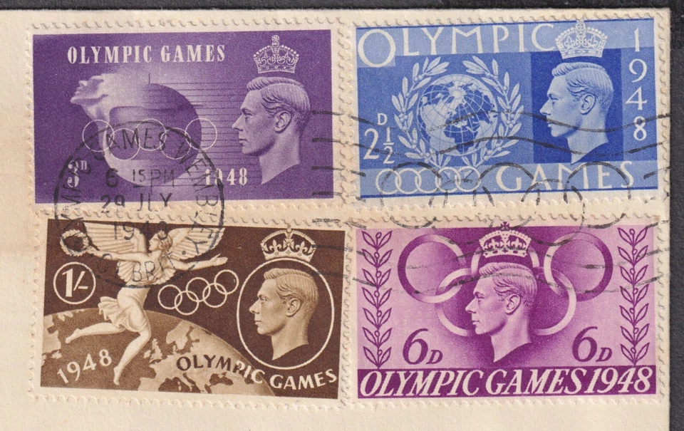 Juegos Olímpicos 1948 diseño escaso FDC; eslogan de Wembley Foto 2 de 4