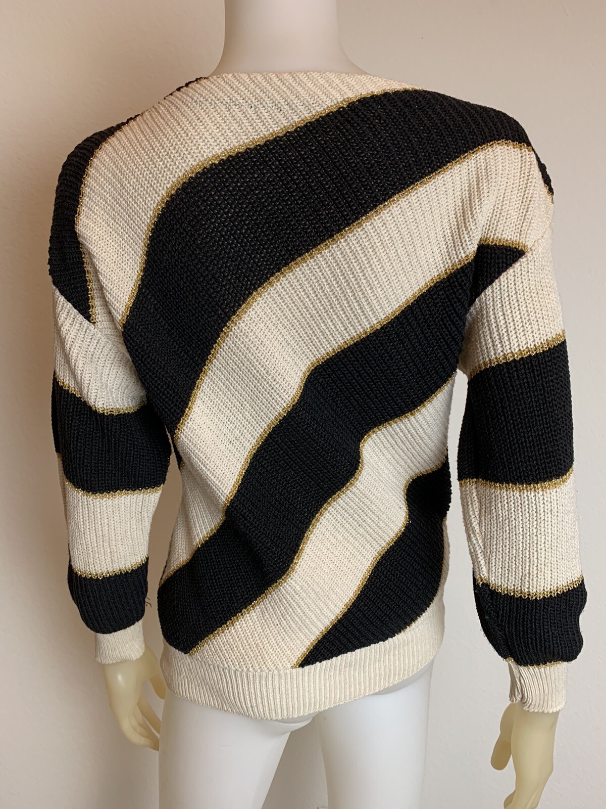 Women's Vintage 1970's Black/Cream/Gold Diagonal … - image 5