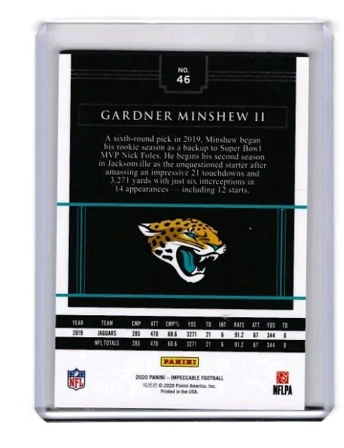 2020 Panini Impeccable Gardner Minshew II 46 58/75 - Image 2 of 2