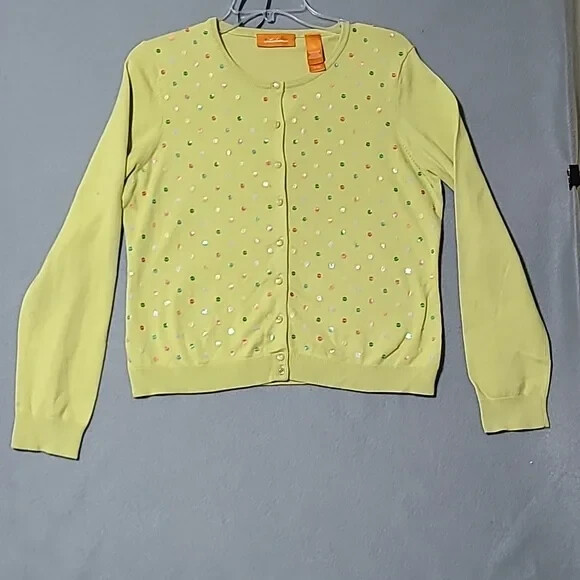 INTUITIONS Green Button Down Sequin Front Cardiga… - image 1