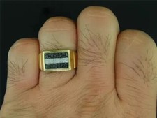 14K Yellow Gold Plated 2Ct Round Cut Simulated Diamond Men's Band Wedding Ring