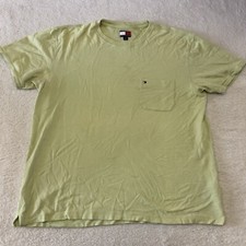 Vtg Tommy Hilfiger Jeans Men's Green Flag Embroidered Pocket T-Shirt Sz Large 