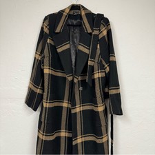 City Chic Black Brown Checkered Plaid Trench Coat Womens 22 Long Belted Fall