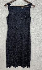 Tahari Arthur S Levin Luxe Sheath Dress Womens 4 Blue Crochet Lace Overlay Event