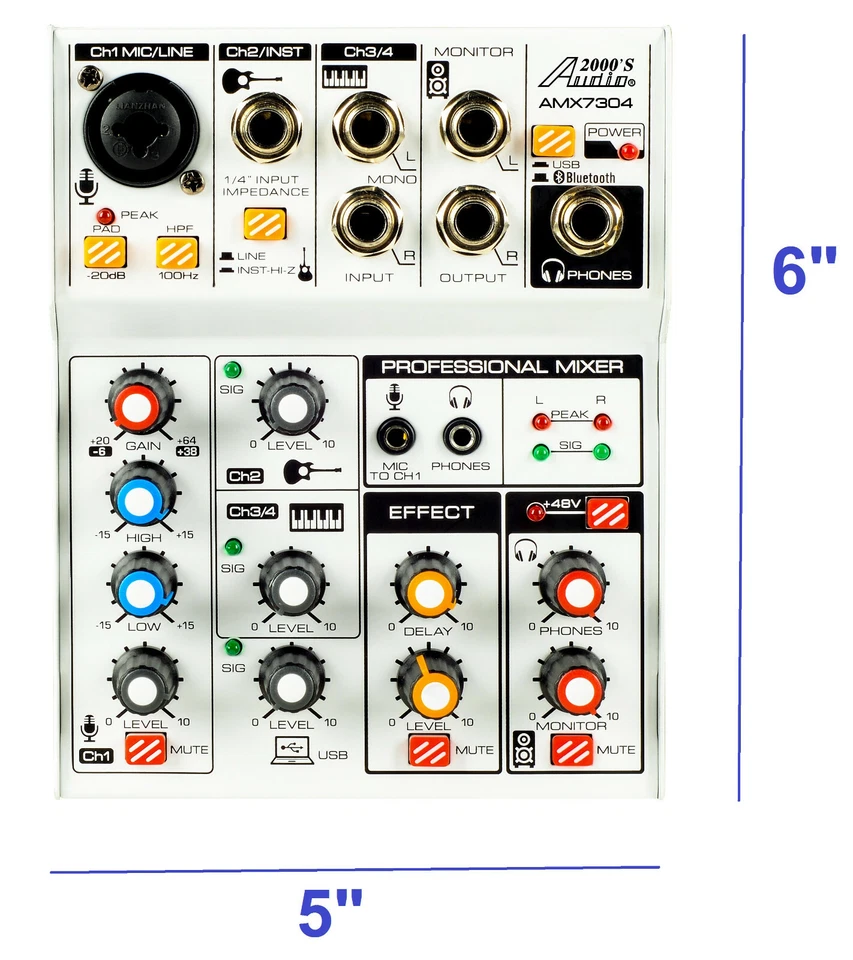 Audio2000s AMX7304 Four-Channel Audio Mixer w/USB Interface & Sound Effect-NEW - Image 3 of 3