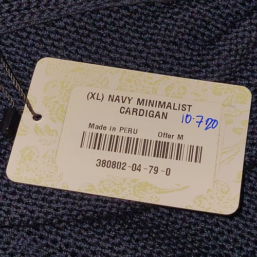PERUVIAN CONNECTION NWT Navy Minimalist Cardigan Size XL Open Front Pima Cotton - Picture 9 of 9