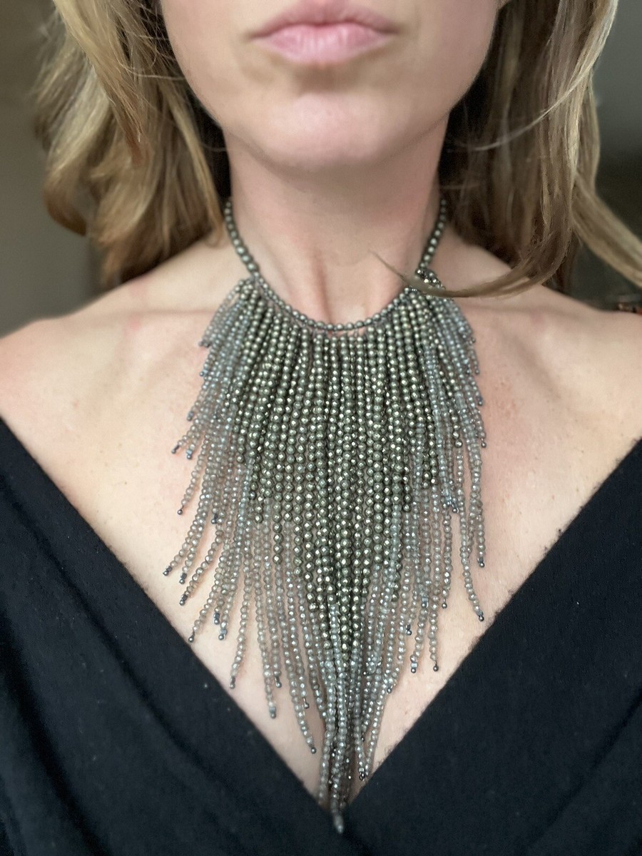 ネックレス・ペンダント BRUNELLO CUCINELLI Necklace in jewellery and leather Brunello Cucinelli Necklace silver bead waterfall fringe