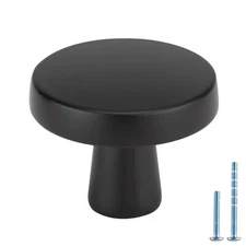 10 Pack Black Cabinet Knobs Round Matte Black Kitchen Knobs Zinc Alloy Dresse...