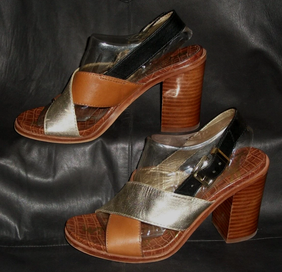 MBT Sam Edelman Ivy scarpe slingback donna pelle marrone oro nero misura 7 5M