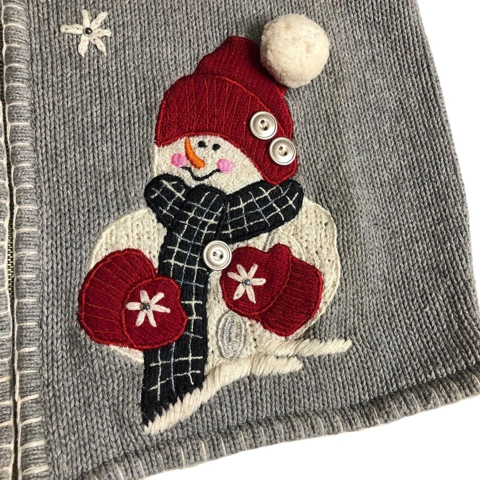 复古 Mandal Bay 毛衣背心女式 XL 灰色圣诞雪人针织全拉链 — 第 4/4 张图片