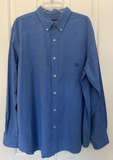 Men's CHAPS Solid BLUE Long Sleeve Button Up Down SHIRT Size XXL 2XL Excellent 