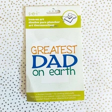 S.E.I. Iron On Art “GREATEST DAD on earth” Flocked Transfer, Approx. 4” x 2 5/8”