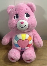 Care Bears Hopeful Heart 14" Plush Rainbow Tummy Pink 2021 Embroidered Side Eyes