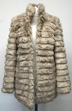 Stunning New  Papaya Women’s Beige Faux Fur Coat Jacket Size Uk S/8-10uk