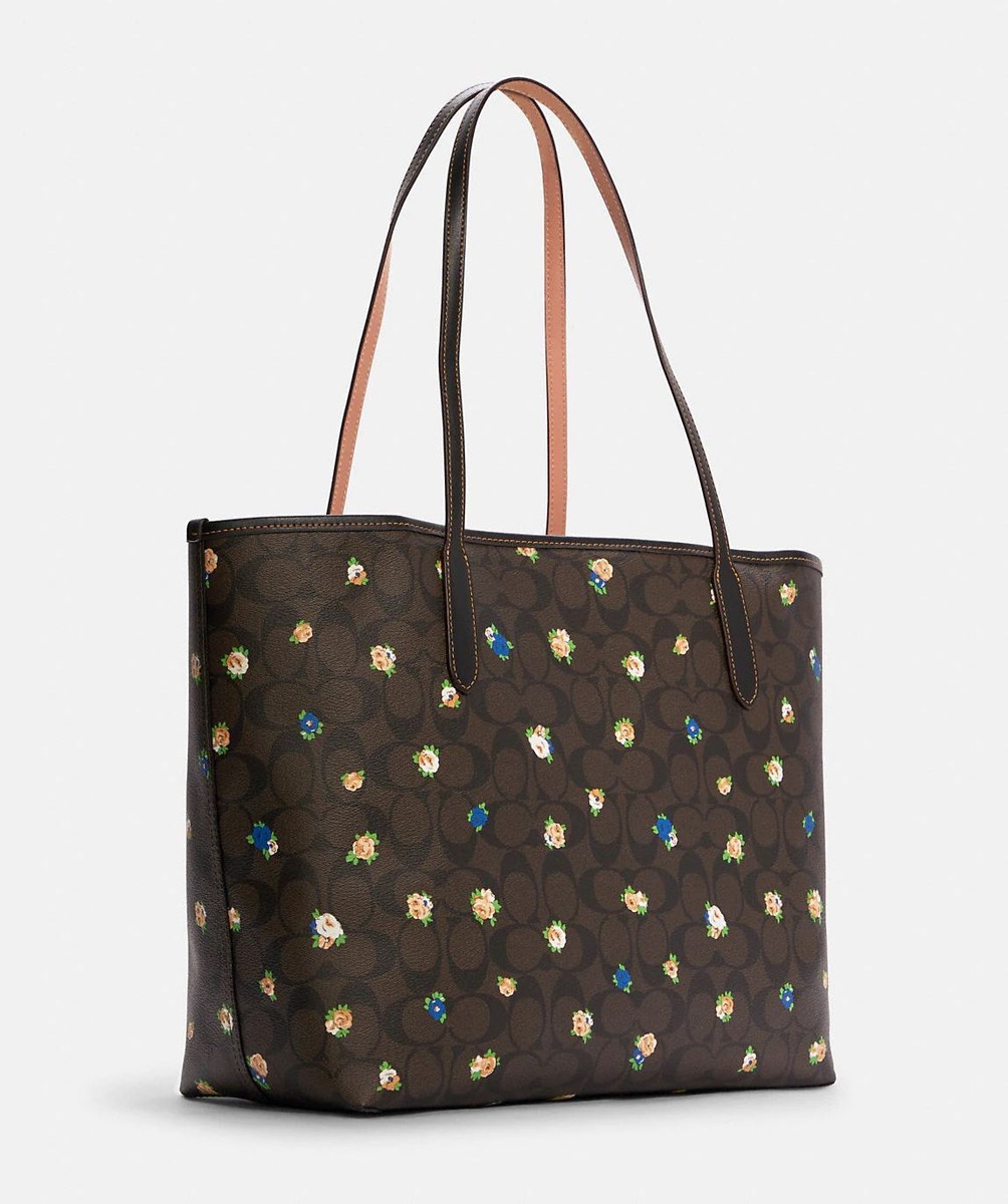 COACH City Tote In Signature Canvas With Vintage Mini Rose Print