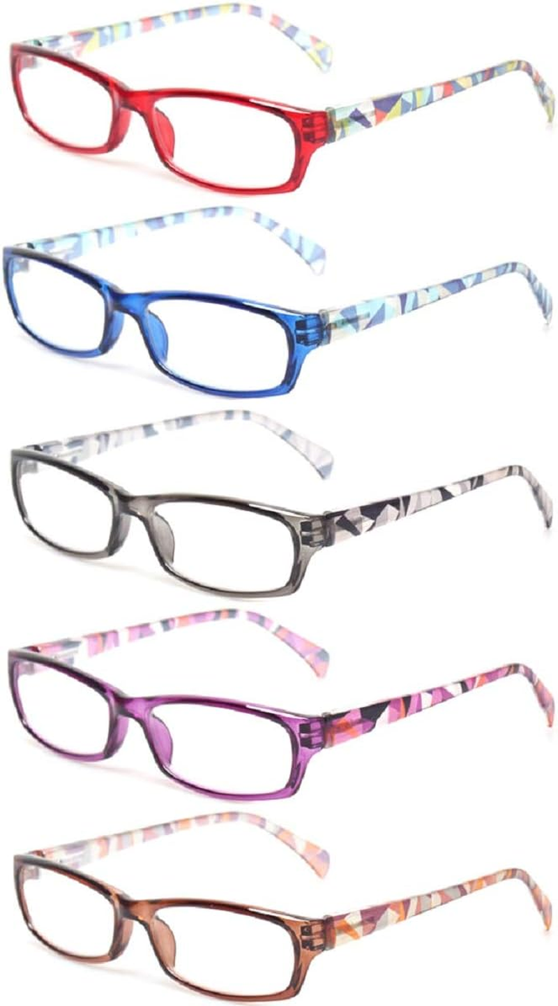 Reading Glasses 5 Pairs Fashion Ladies Readers Spring Hinge with Pattern Print E-image