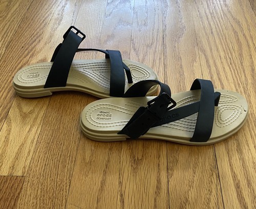 Crocs Tulum Toe Sandale Damen W4 (2 Zoll Kinder) schwarz Komfortschuh Fehler gezeigt Bilder - Bild 4 von 9