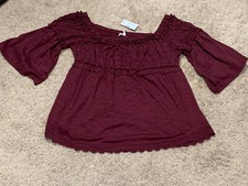 Maurices Women Shirt Size Medium NEW Red Off The Shoulder Crochet Boho