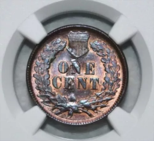 1889 Cent NGC MS65RB Reverse Struck Through Mint Error