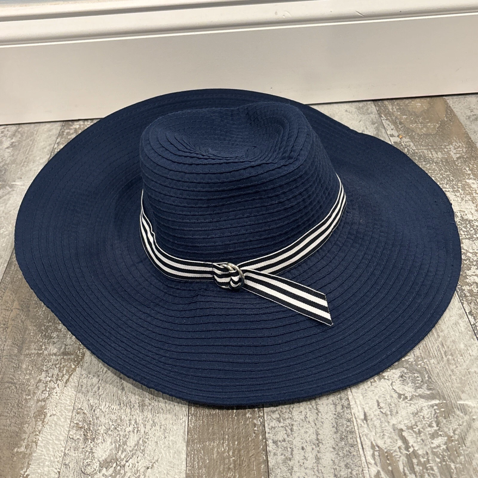 CHAPS WOMENS SUN HAT RARE NAVY WHITE RIBBON NWT BIG BRIM CW0014 411 VINTAGE