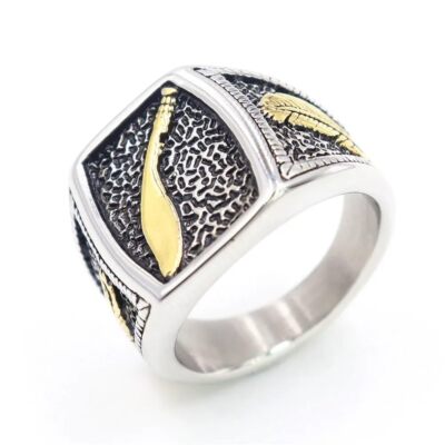 Punk Personalized Stainless Steel Sickle Feather Design Rings Size 7-14