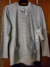 NWT RBX Shirt Pullover Gray Activewear Hooded Long Sleeve Pocket Womens MEDIUM