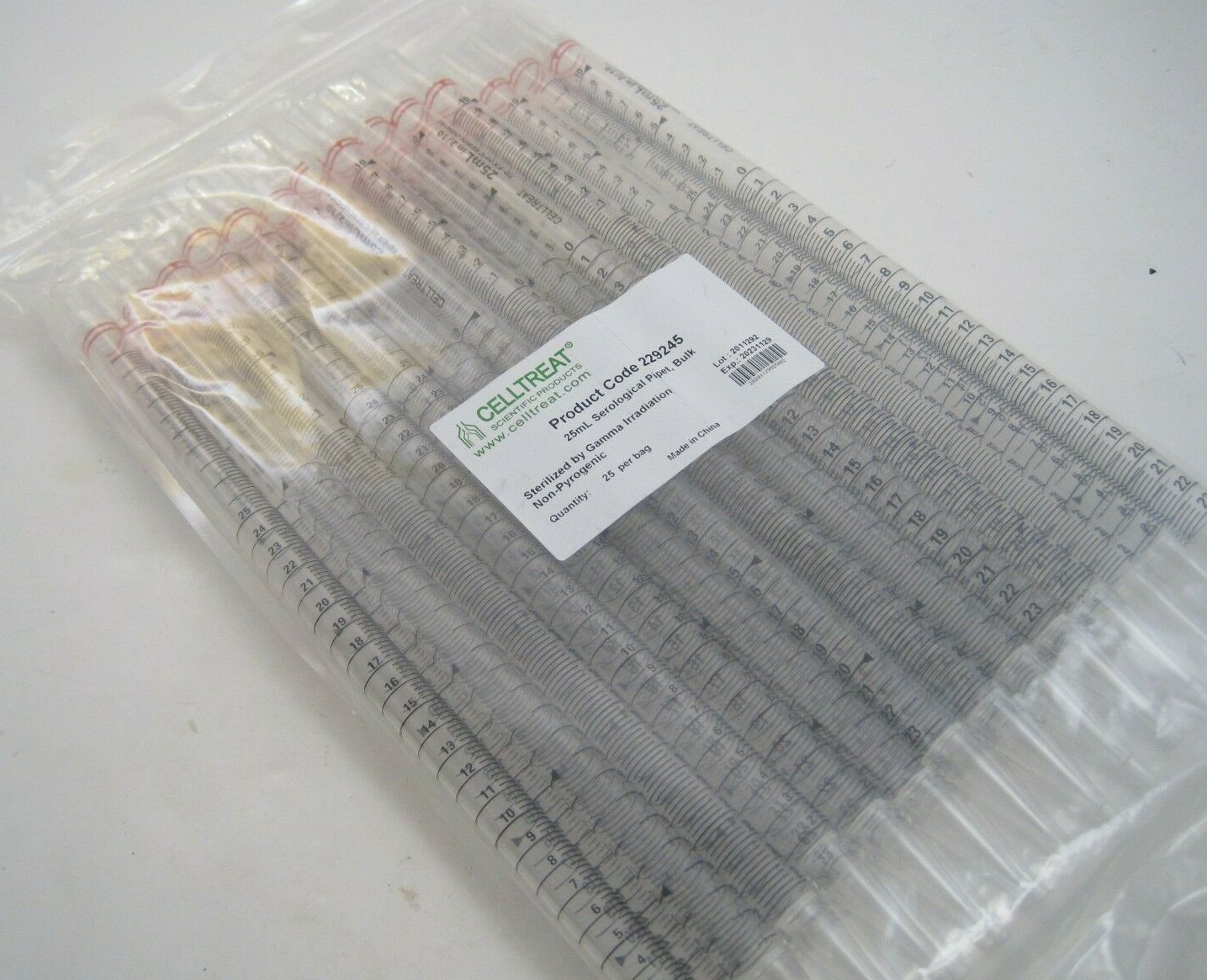 Pkg. of 25 CELLTREAT 25mL Serological Pipettes (2/10ml Graduation